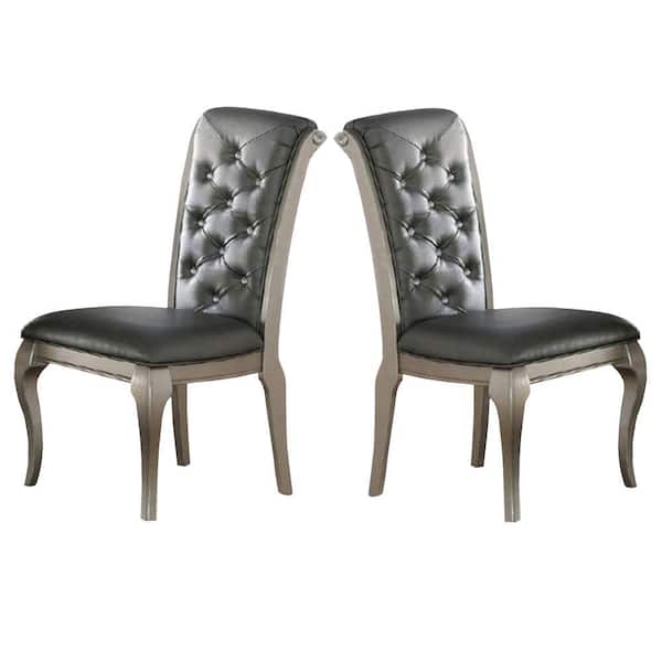 Benjara Gray And Silver With Tufted, Tufted Back Dining Chair