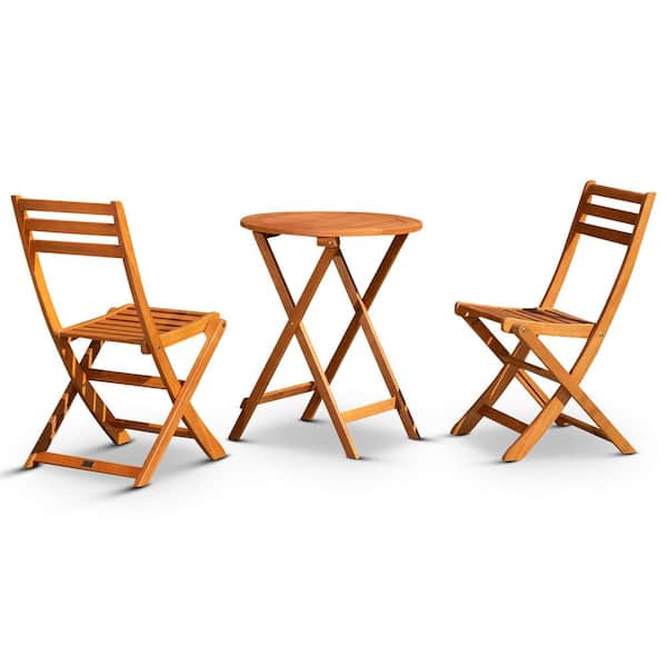 Unbranded 3-Pieces Natural Oil Color Wood Outdoor Bistro Set, with Patio Bistro Round Table and Chairs Set, for Backyard, Garden