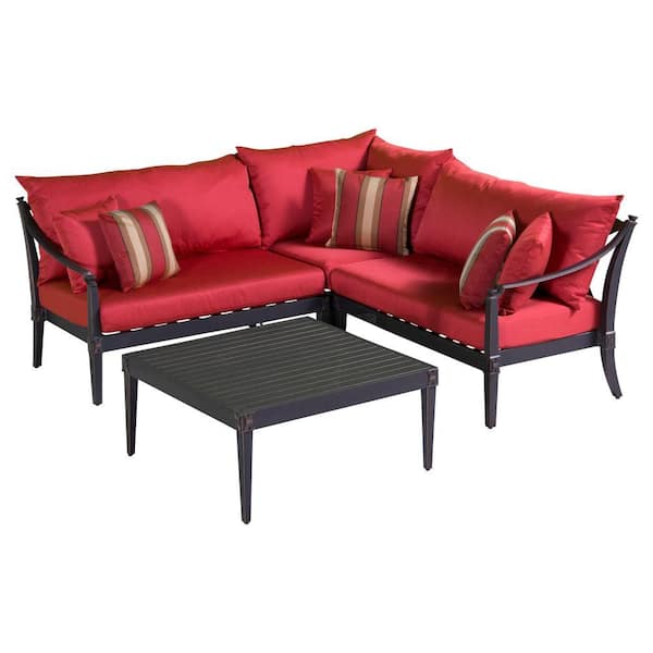 RST Brands Astoria 4-Piece Patio Corner Sectional and Conversation Table Set with Cantina Red Cushions