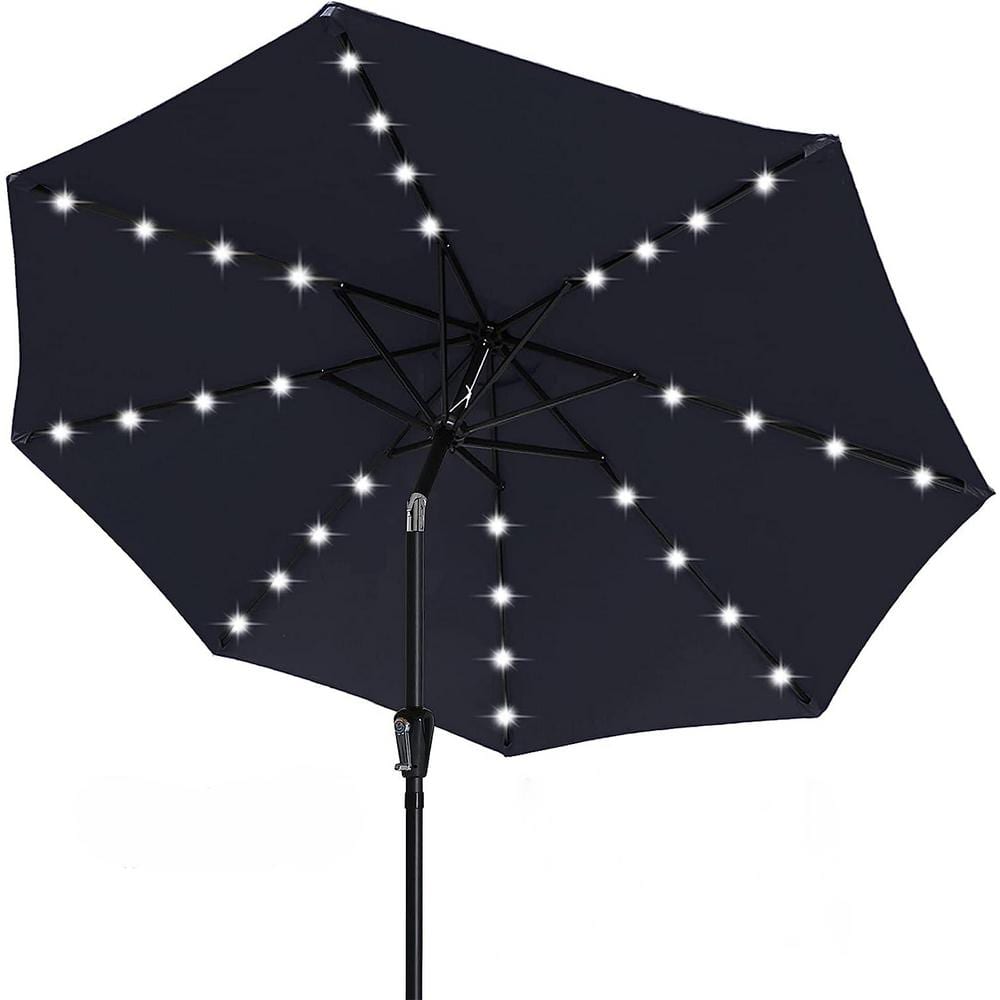 9 ft. Navy Blue Durable Solar Led Patio Umbrellas with 32 in. LED Lights Na