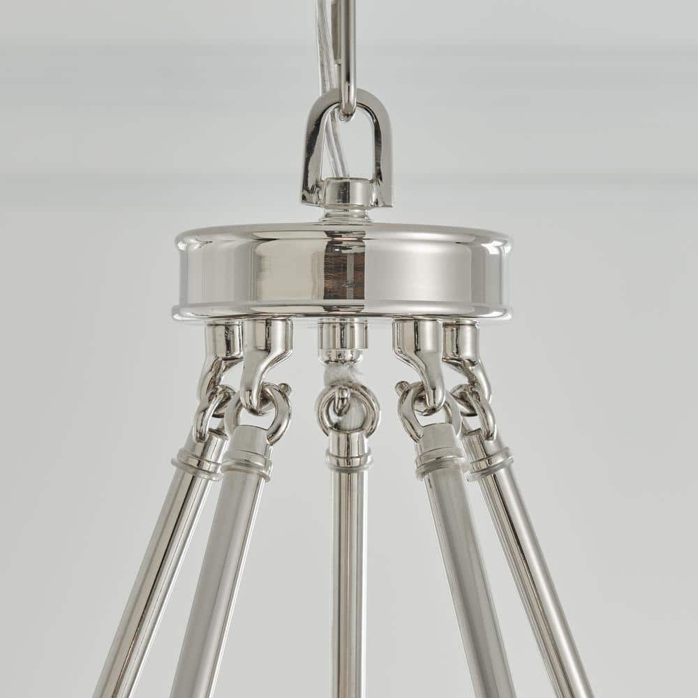 Polished Nickel 5-Light Chandelier with White Fabric Shades