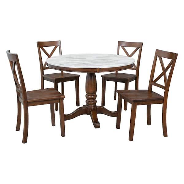 ATHMILE 5-Piece Brown MDF Top Table Set (Seats-4)