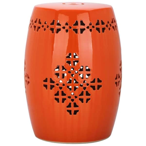 SAFAVIEH Quatrefoil Orange Ceramic Garden Stool