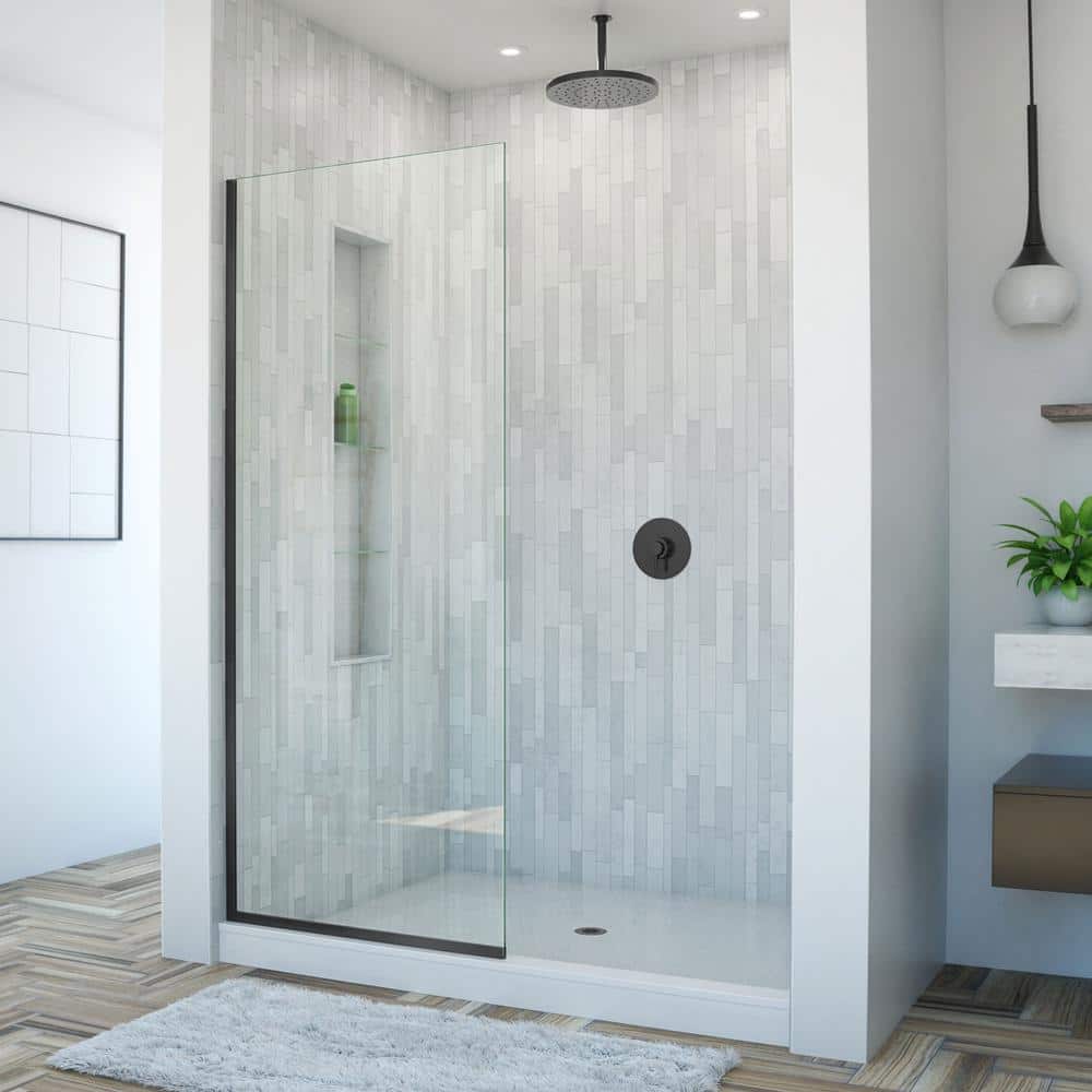 Linea 34" Matte Black Frameless Clear Glass Shower Screen