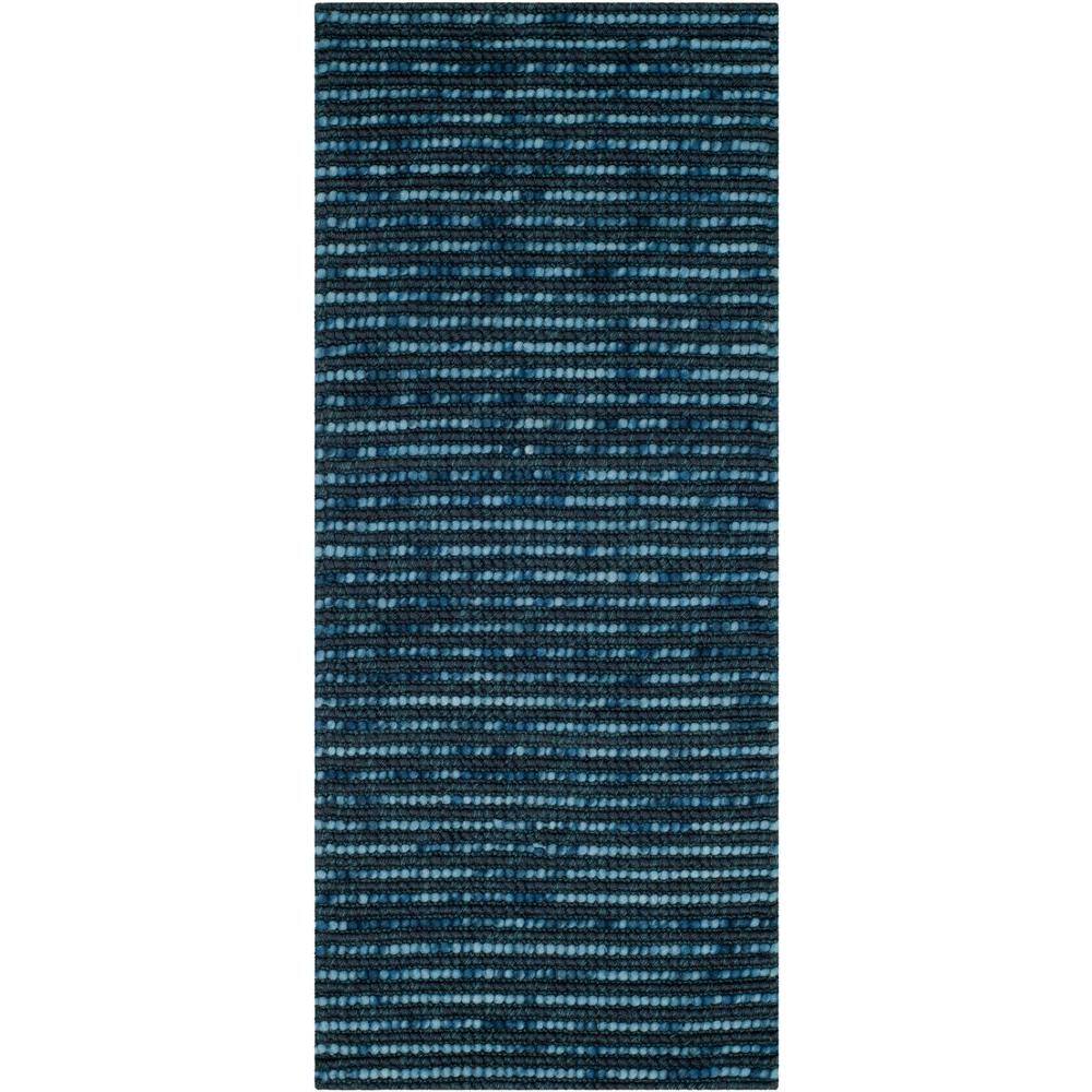 Hand-knotted Dark Blue and Multicolor Wool Runner Rug