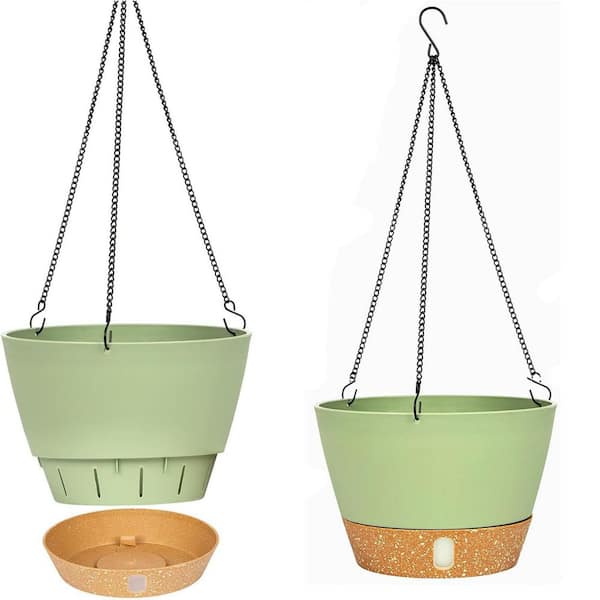 Large 8 in. Dia Green Plastic Hanging Basket (2-Pack)