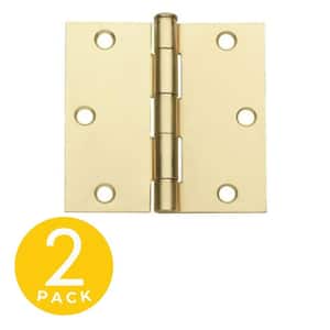 3.5 in. x 3.5 in. Satin Brass Full Mortise Residential Squared Hinge with Removable Pin - Set of 2