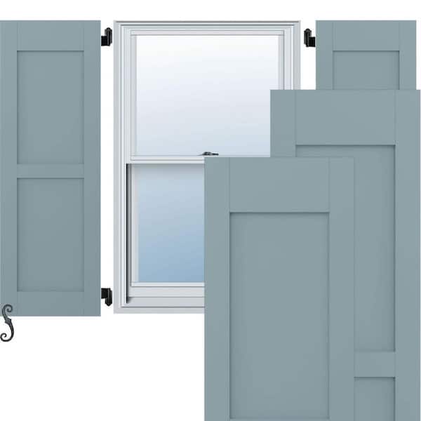 Ekena Millwork Americraft 12 in. W x 67 in. H 2-Equal Flat Panel Exterior Real Wood Shutters Per Pair in Peaceful Blue