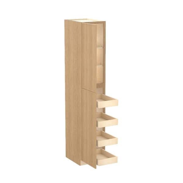 Franklin 18 in. W x 24 in. D x 96 in. H Assembled Plywood Pantry Kitchen Cabinet in Vanguard Oak with 4ROT Soft Close LH