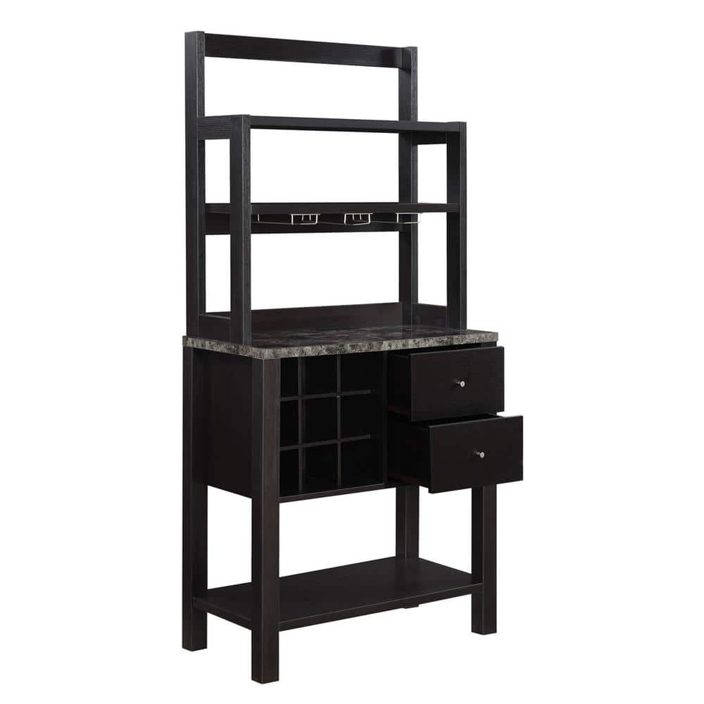 Modern Espresso Serving Bar with Dark Faux Marble Top