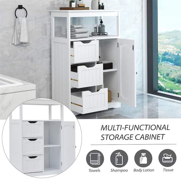 kleankin Slim Bathroom Cabinet, Freestanding Toilet Paper Storage with Two Drawers, Side Towel Rack, Four Castors, White