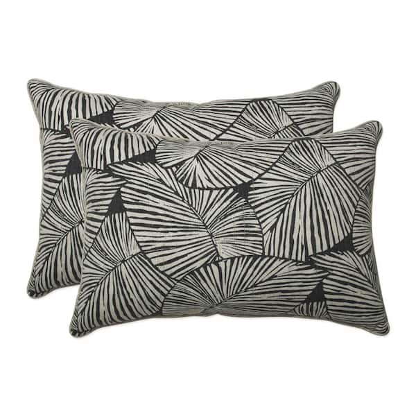 Pillow Perfect Floral Black Rectangular Outdoor Lumbar Throw Pillow 2-Pack