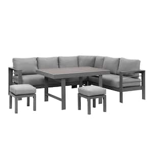 Grey 6-Piece Aluminum Frame Outdoor Dining Set with Grey Cushions