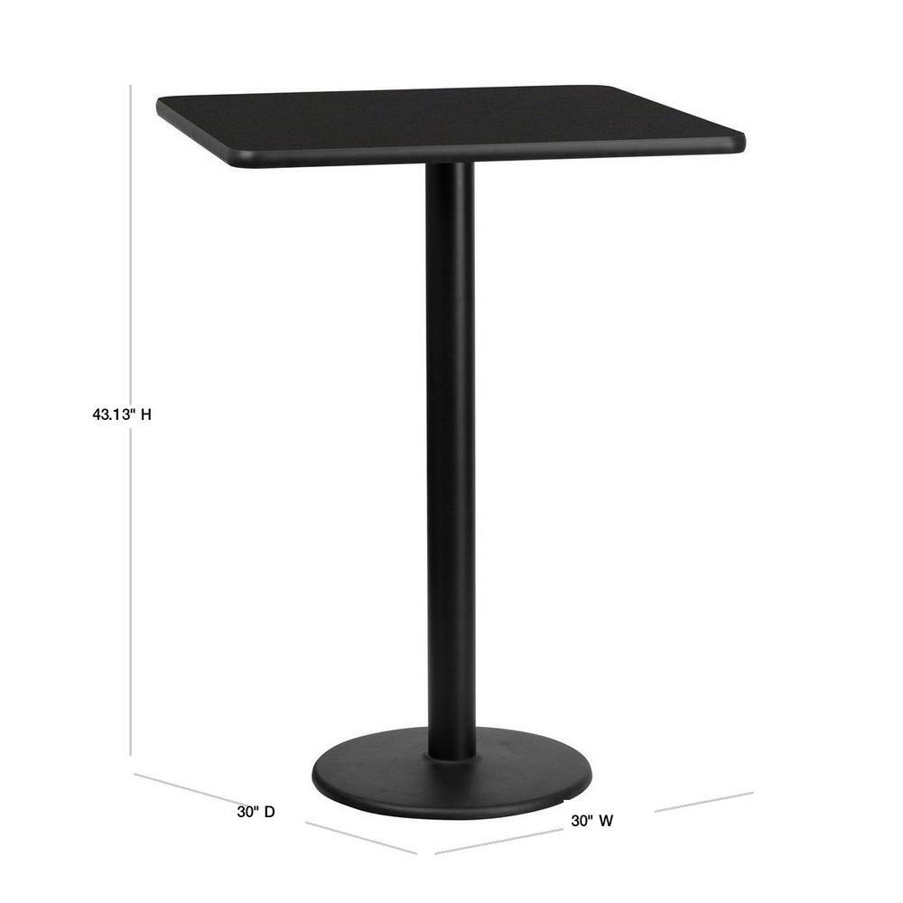 Modern 30'' Square Black Laminate Bar Height Table with Cast Iron Base