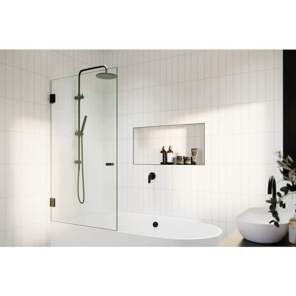 Albedo 31.5 in. W x 58.25 in. H Frameless Wall Hinged Tub Door in Matte Black with Clear Glass