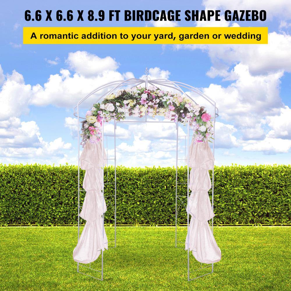 White Heavy Duty Wrought Iron Birdcage Garden Arbor