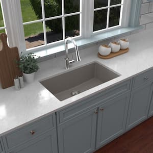 QU- 812 Quartz 32.5 in. Large Single Bowl Undermount Kitchen Sink in Concrete