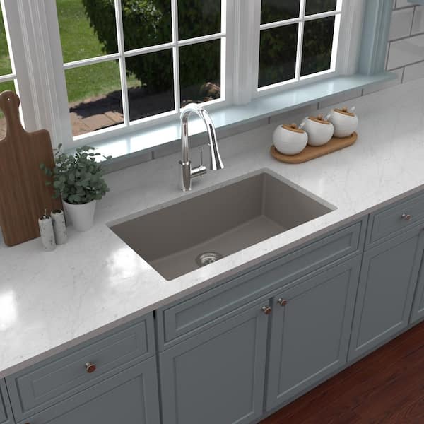 Karran QU- 812 Quartz/Granite 32.5 in. Large Single Bowl Undermount Kitchen Sink in Concrete