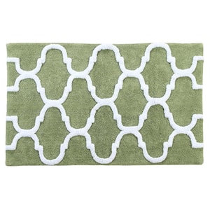 Cotton 34 in. x 21 in. Latex Spray Non-Skid Backing Sage Green/White Color Geometric Pattern Machine Washable Bath Rug