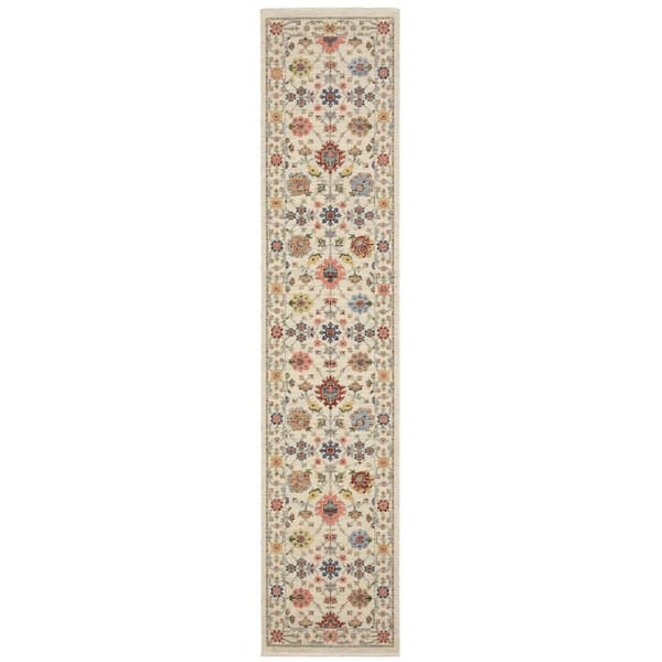 AVERLEY HOME Lavista Ivory/Multi-Colored 2 ft. x 12 ft. Oriental Persian Wool/Nylon Blend Indoor Runner Area Rug