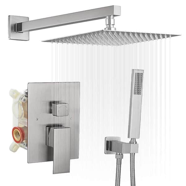 Unbranded Rain Single Handle 2-Spray Shower Faucet 2.5 GPM with 10 in. Flexible Shower System Head with Handheld in Brushed Nickel
