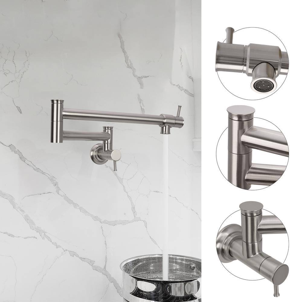 Brushed Nickel Double Joint Wall Mount Pot Filler Faucet