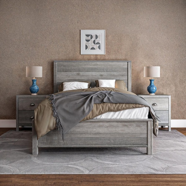 Standard Baja Driftwood Grey Wood Frame Full Panel Bed with Solid Wood