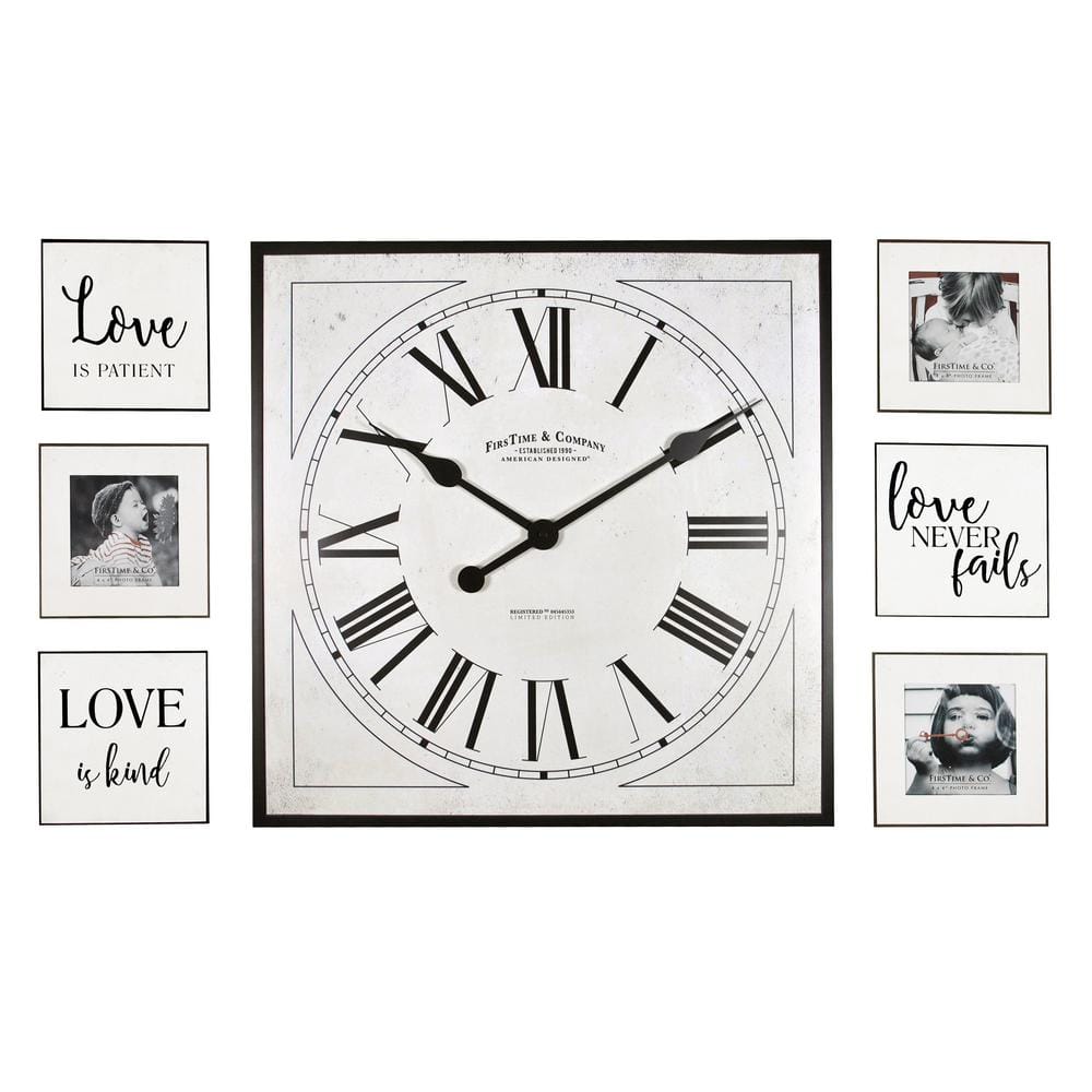 Farmhouse Love Gallery 20'' White Wall Clock & Photo Frame 7-Piece Set