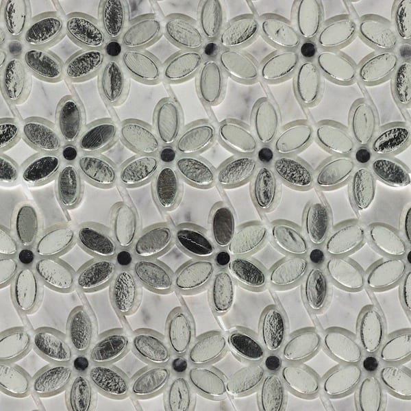 Ivy Hill Tile Steppe Mutisia White Carrera and Gray Marble Waterjet Mosaic Floor and Wall Tile - 3 in. x 6 in. Tile Sample