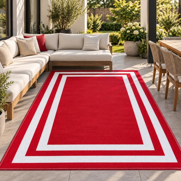Paris Red White 6 ft. x 9 ft. Reversible Recycled Plastic Indoor/Outdoor Area Rug-Floor Mat