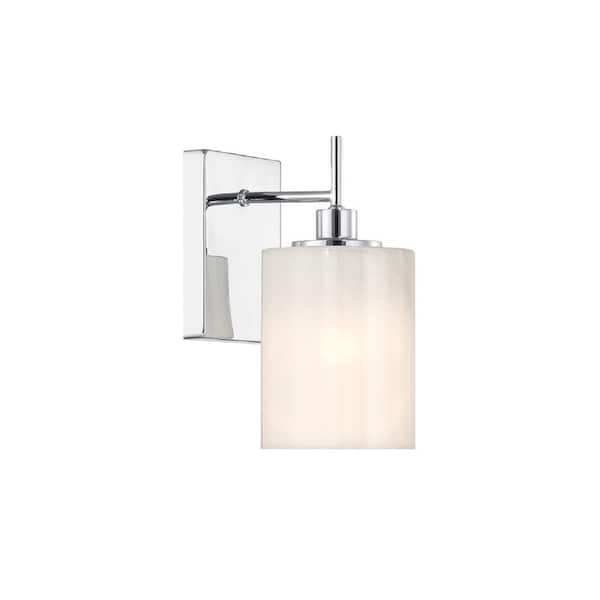 Meridian 4.75 in. W x 9.75 in. H 1-Light Chrome Modern Wall Sconce with Strie Glass Shade