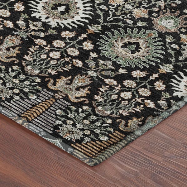 Mayfield Premium Machine Washable Abstract AMF2251 Black 2 ft. x 7 ft. Runner Rug