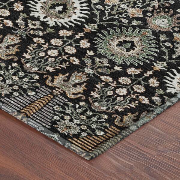 Mayfield Premium Machine Washable Abstract AMF2251 Black 8 ft. x 8 ft. Round Rug