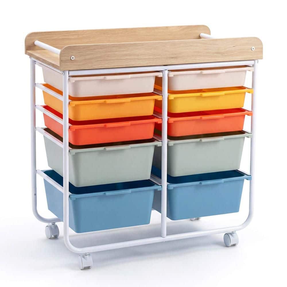 10-Drawer Rolling Art and Craft Storage Cart with Wooden Tabletop, Lockable Wheels, Metal Frame  Handles Natural + Macar price history on PriceWatchPro