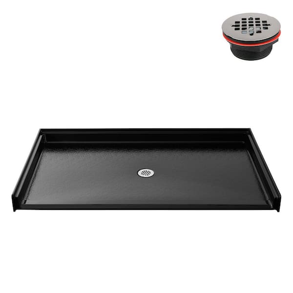 60 in. x 36 in. Alcove Acrylic ADA Shower Pan Base in Glossy Black with Center Drain, Drain Included
