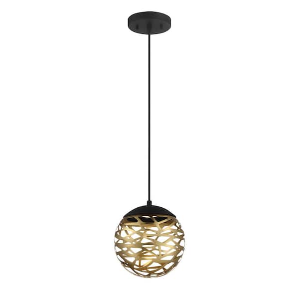 Golden Eclipse 8-Watt Integrated LED Matte Black and Honey Gold Globe Mini Pendant with Metal Shade