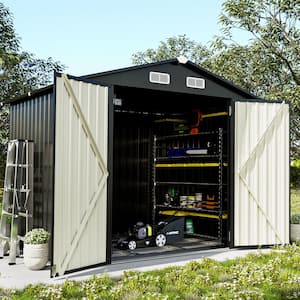 8 ft. W x 6 ft. D Black Metal Storage Shed with Lockable Door and Vents for Tool, Garden, Bike (40 sq. ft.)