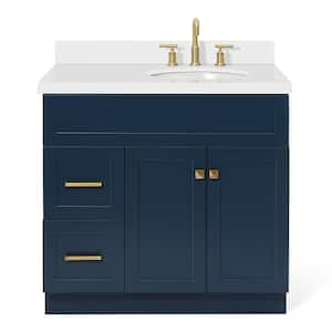 Hamlet 37 in. W x 22 in. D x 36 in. H Bath Vanity in Midnight Blue with Pure White Quartz Top