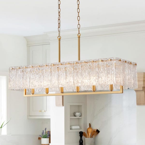 41.75 in. 6-Light Painted Gold Island Pendant Light Fixture with Glass Shade