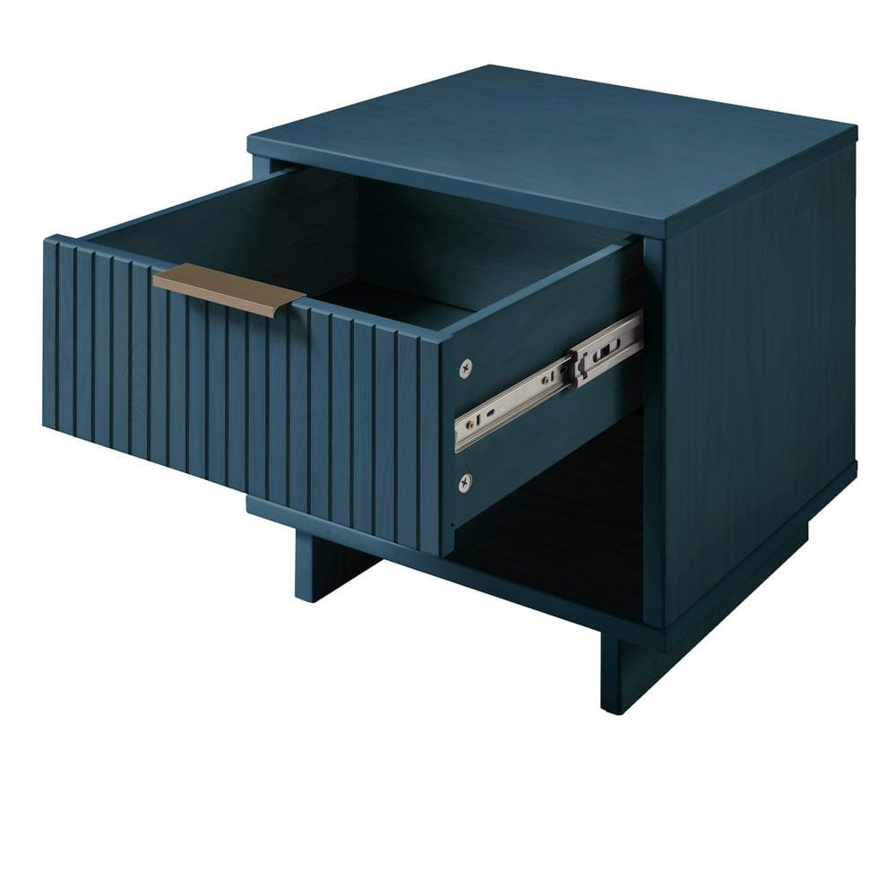 Granville Midnight Blue Modern 1-Drawer Nightstand with Ribbed Detail