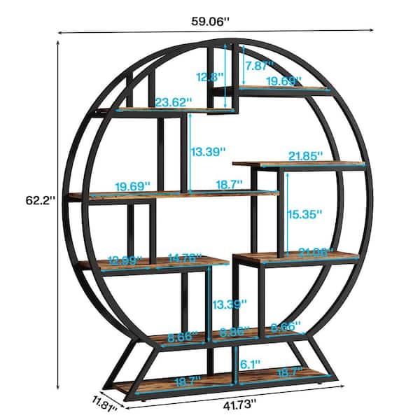Eileen 63" Brown Round Wood Indoor Plant Stand with 8-Shelves Large Flower Bonsai Display Rack for Living Room, Balcony