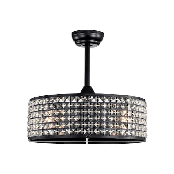 Unbranded 20.7 in. Smart Indoor Black Cage Ceiling Fan with Remote Control and 5 ABS Blades Crystal Fan Lights w/Reversible Motor