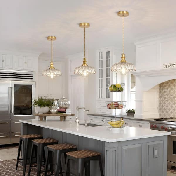 Jasslynn 40-Watt 1 Light Clear Modern Kitchen Pendant Light with Dome Flower Glass Shade for Bedroom, Living Room