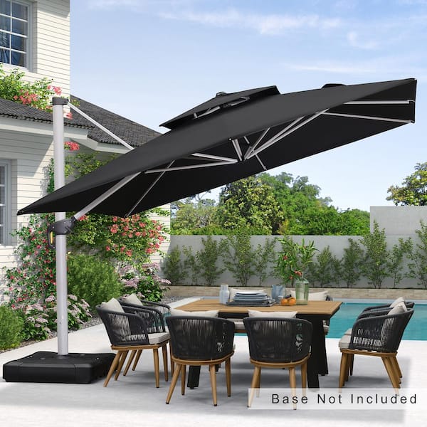 PURPLE LEAF 12 ft. Square Double-top Aluminum Umbrella Cantilever Polyester Patio Umbrella in Black