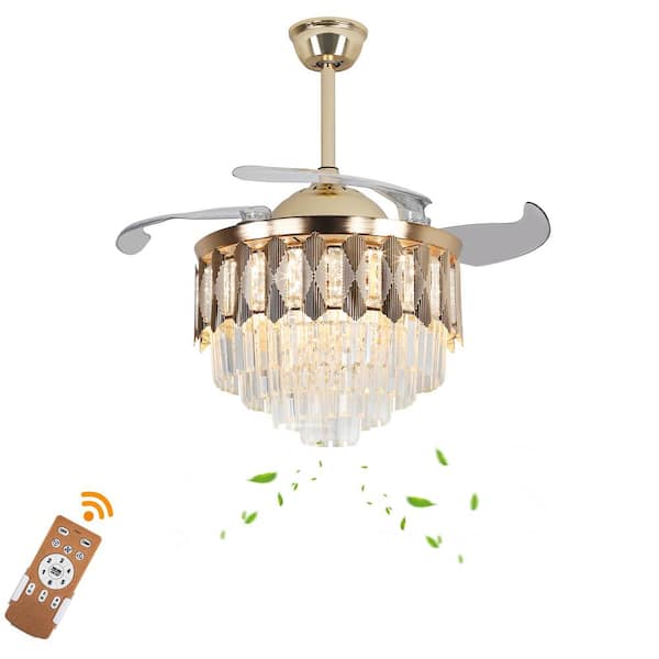 OUKANING Indoor Gold Modern Luxury 42 in. 6-Speed Ceiling Fan with Adjustable White Integrated LED, Reversible Motor and Remote