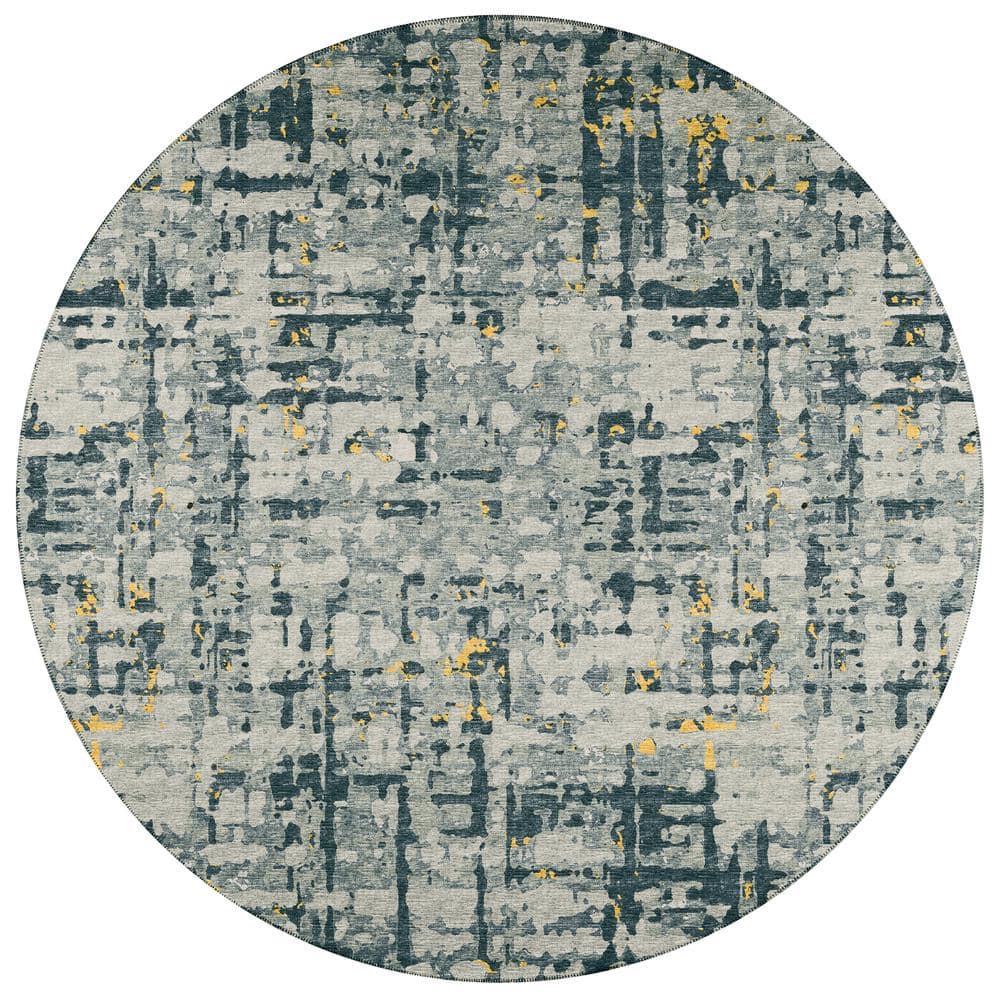 Bravado 8 ft. x 8 ft. Gold Geometric Indoor/Outdoor Washable Area Rug