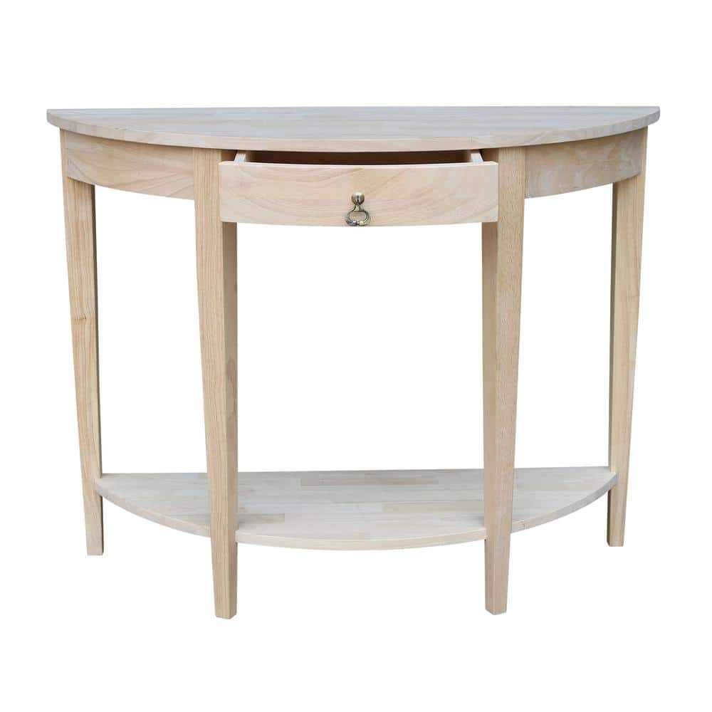 Elegant Unfinished Solid Wood Demilune Console Table with Storage