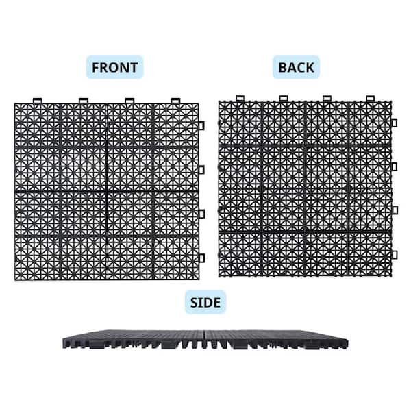 LIVIZA 1 ft. x 1 ft. Anti-Slip Plastic Deck Tile in Black (12-Piece), Rosette Pattern