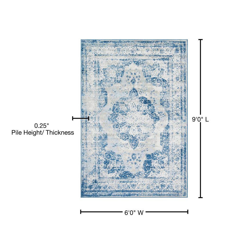 Sofia Collection Blue and Light Blue Low Pile Area Rug