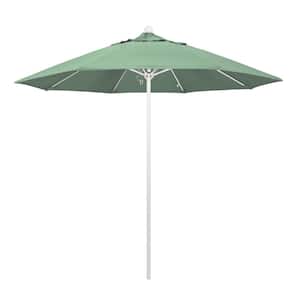 9 ft. Fiberglass Market Pulley Open Matted White Patio Umbrella in Spa Pacifica